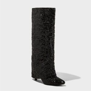 A New Day ABBA Black Sequin Foldover Boots NWT